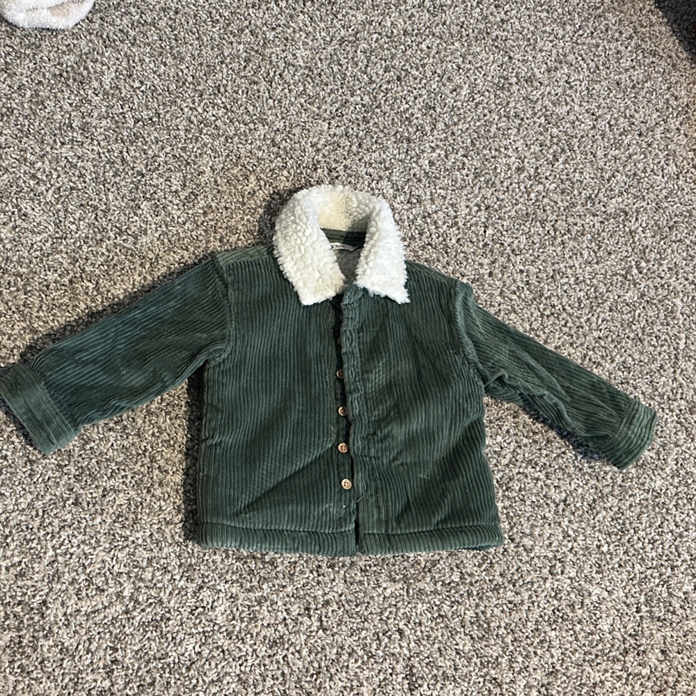 French brand Green Corduroy Jacket with White Sherpa Collar